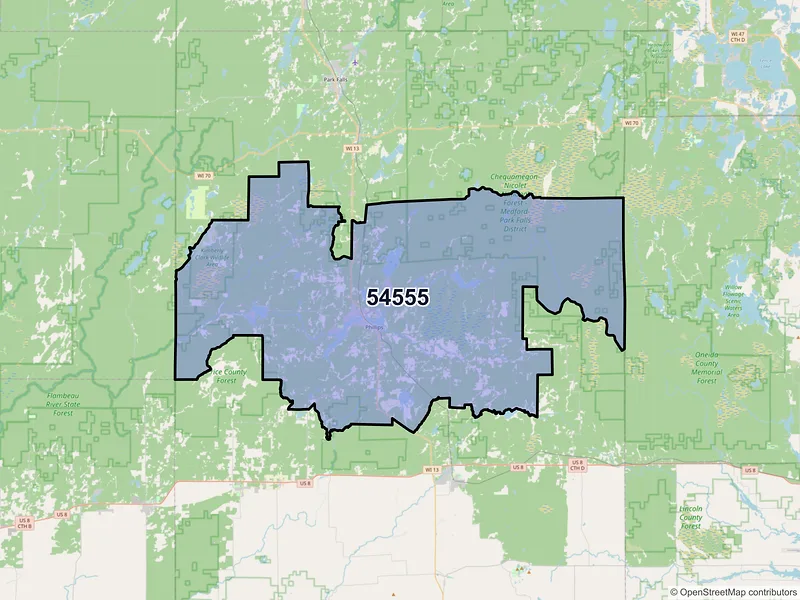 Map of ZIP Code 54555 — Phillips, WI