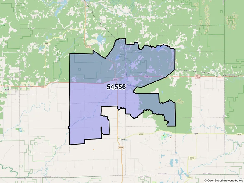 Map of ZIP Code 54556 — Prentice, WI