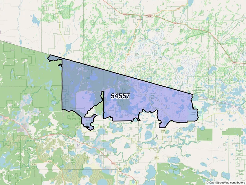 Map of ZIP Code 54557 — Presque Isle, WI
