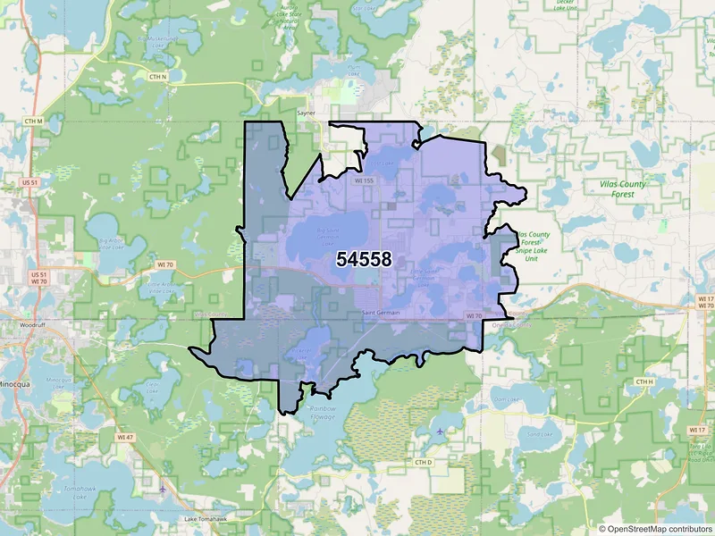 Map of ZIP Code 54558 — Saint Germain, WI