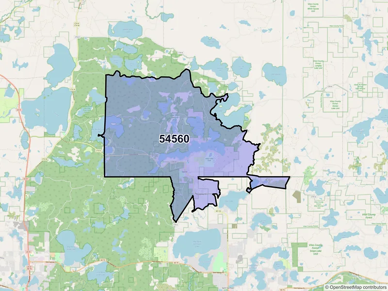 Map of Sayner, Wisconsin and ZIP codes