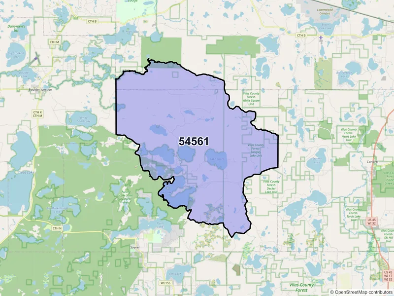 Map of ZIP Code 54561 — Star Lake, WI