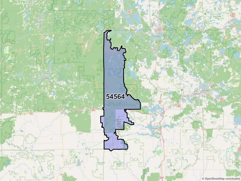 Map of ZIP Code 54564 — Tripoli, WI