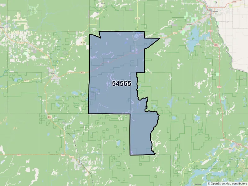 Map of ZIP Code 54565 — Upson, WI