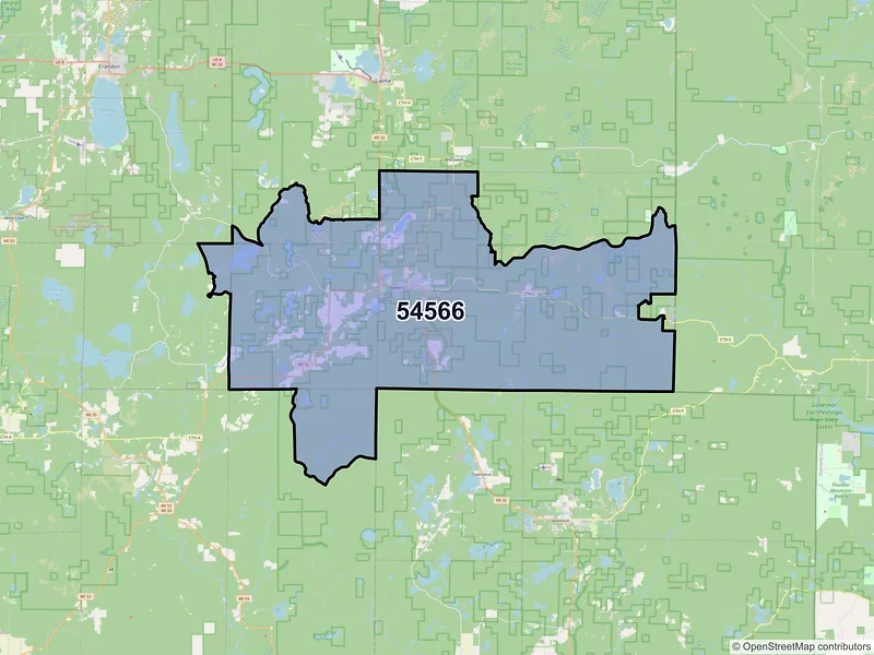 Map of ZIP Code 54566 — Wabeno, WI