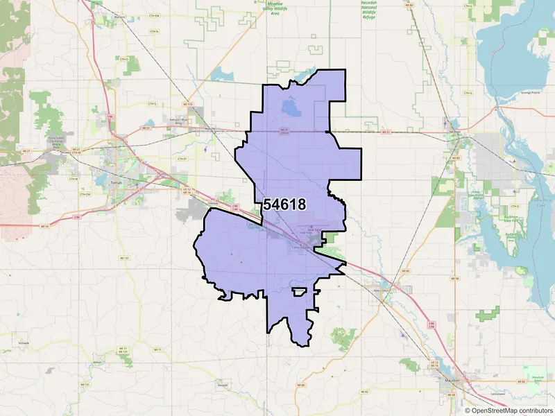 Map of ZIP Code 54618 — Camp Douglas, WI