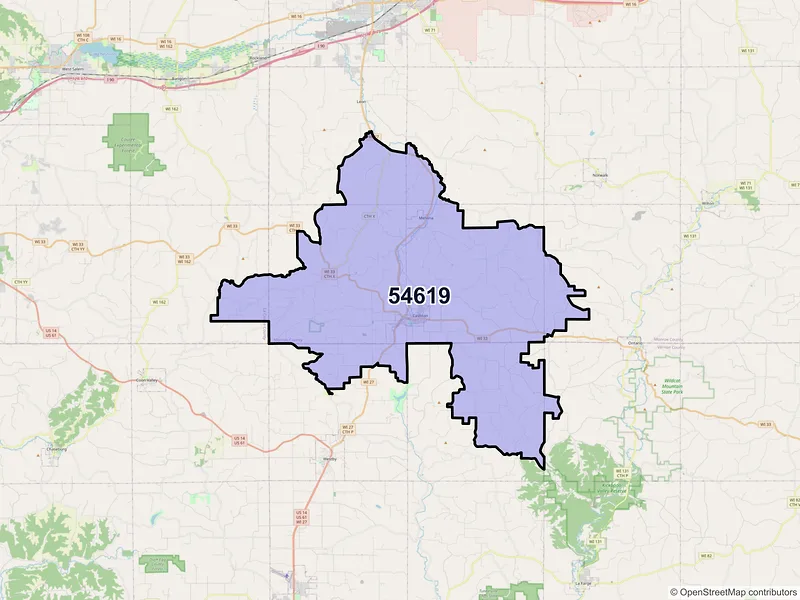 Map of ZIP Code 54619 — Cashton, WI