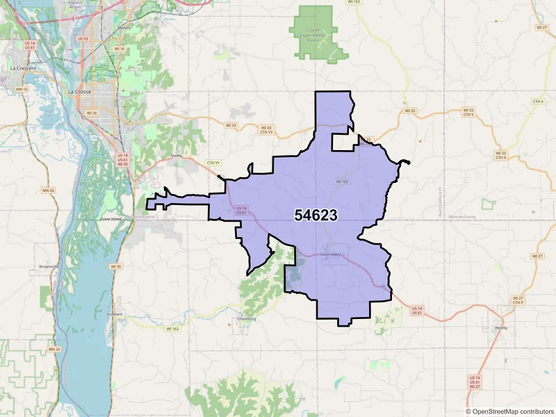 Map of ZIP Code 54623 — Coon Valley, WI