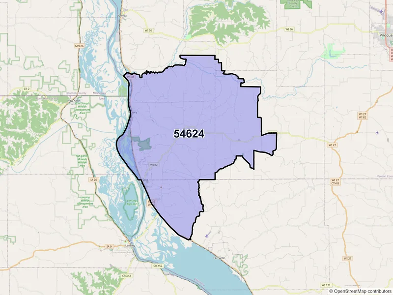 Map of De Soto, Wisconsin and ZIP codes