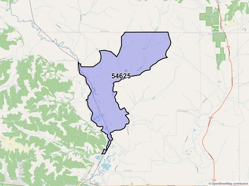 Map of ZIP Code 54625 — Dodge, WI