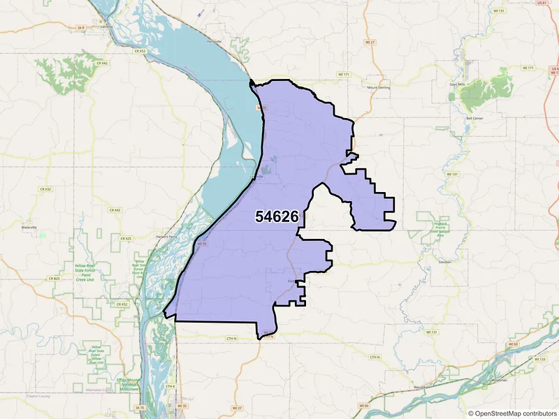 Map of ZIP Code 54626 — Eastman, WI