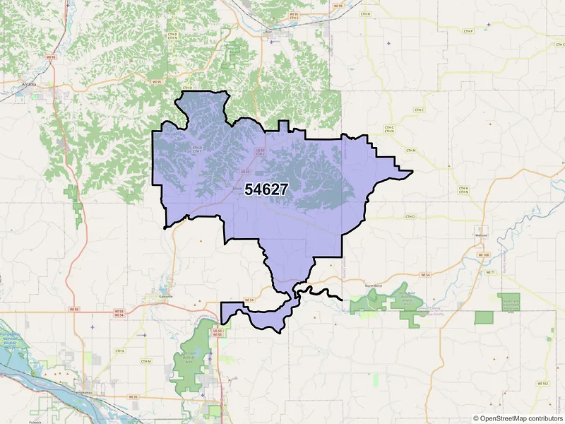 Map of ZIP Code 54627 — Ettrick, WI