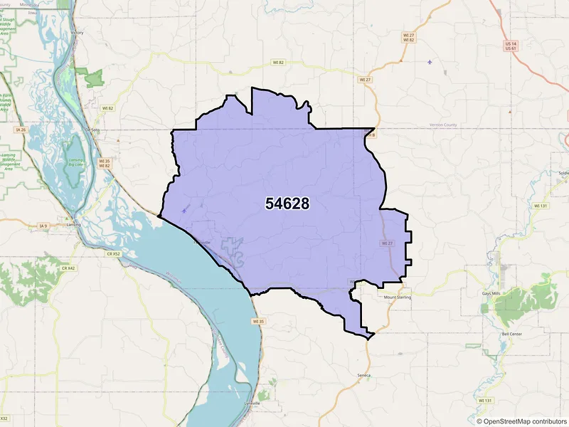 Map of ZIP Code 54628 — Ferryville, WI