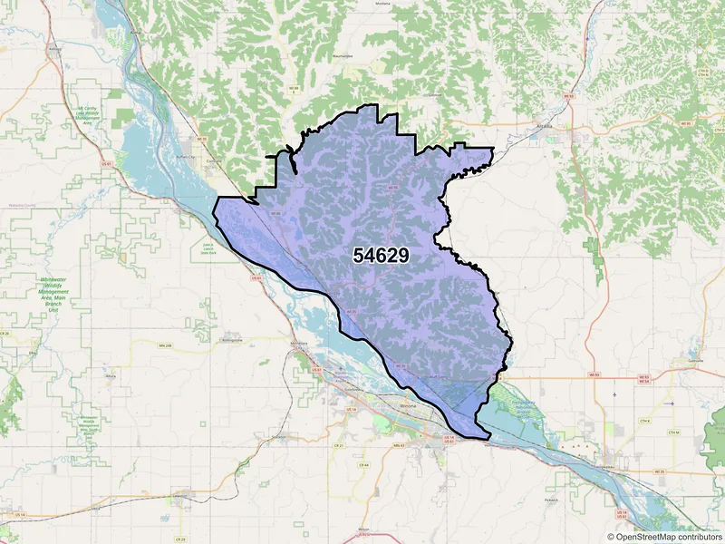 Map of ZIP Code 54629 — Fountain City, WI