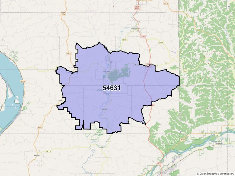 Map of Gays Mills, Wisconsin and ZIP codes