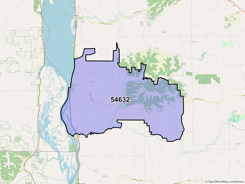 Map of Genoa, Wisconsin and ZIP codes