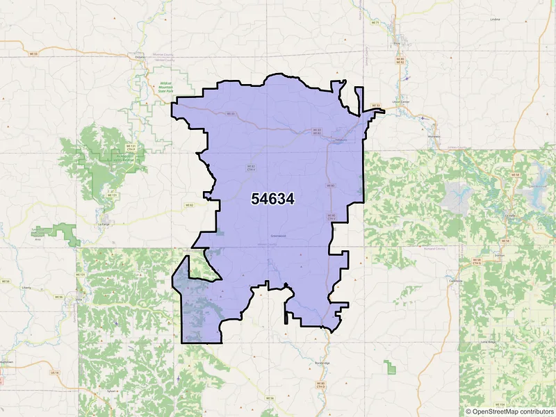 Map of Hillsboro, Wisconsin and ZIP codes