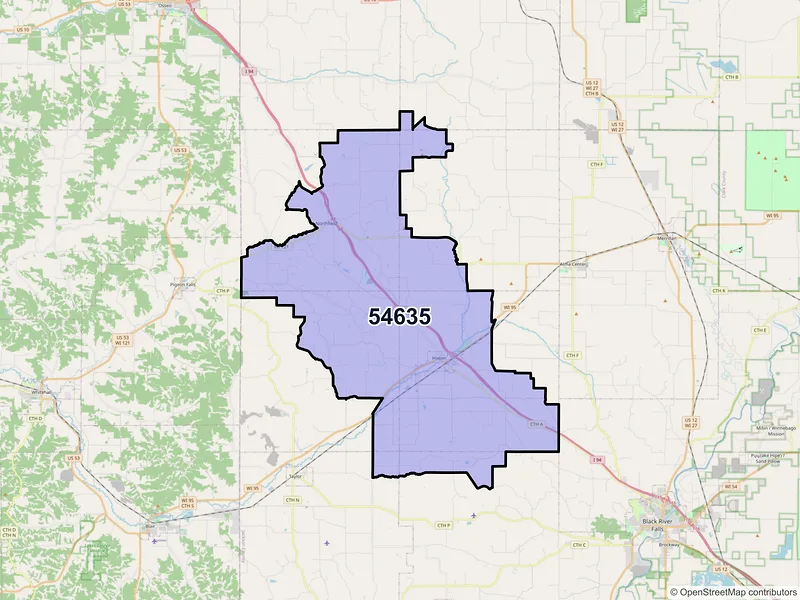 Map of ZIP Code 54635 — Hixton, WI