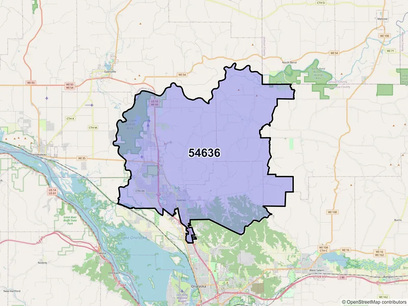 Map of ZIP Code 54636 — Holmen, WI
