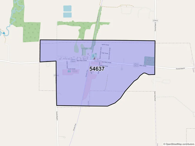 Map of Hustler, Wisconsin and ZIP codes