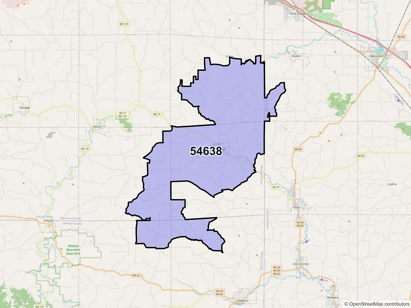 Map of ZIP Code 54638 — Kendall, WI