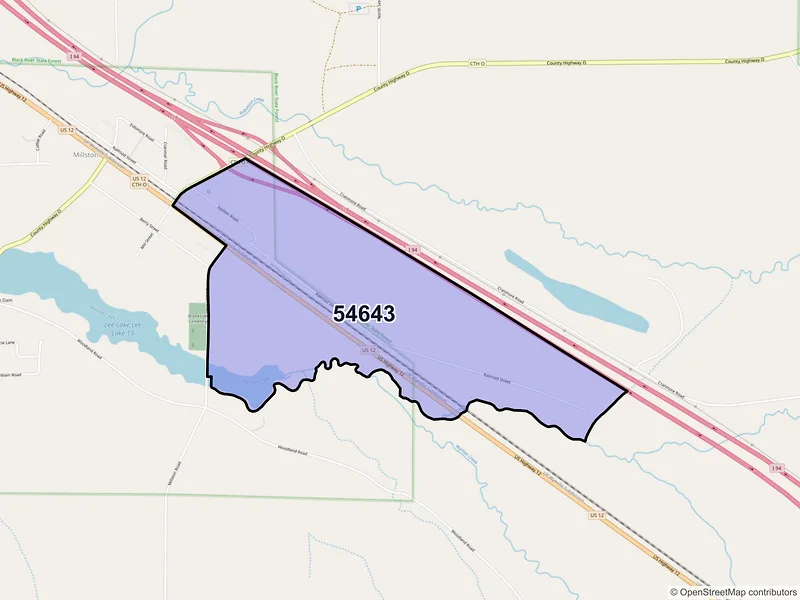 Map of Millston, Wisconsin and ZIP codes