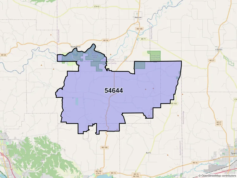 Map of ZIP Code 54644 — Mindoro, WI