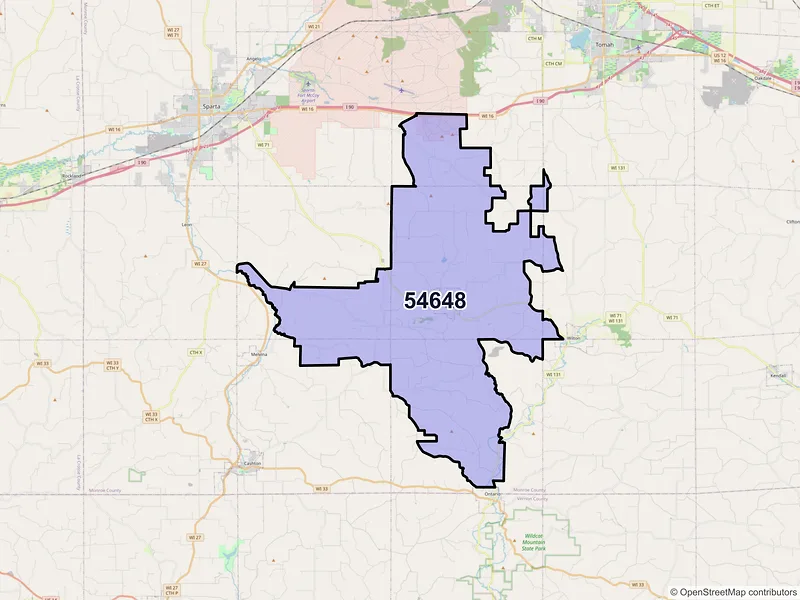 Map of ZIP Code 54648 — Norwalk, WI