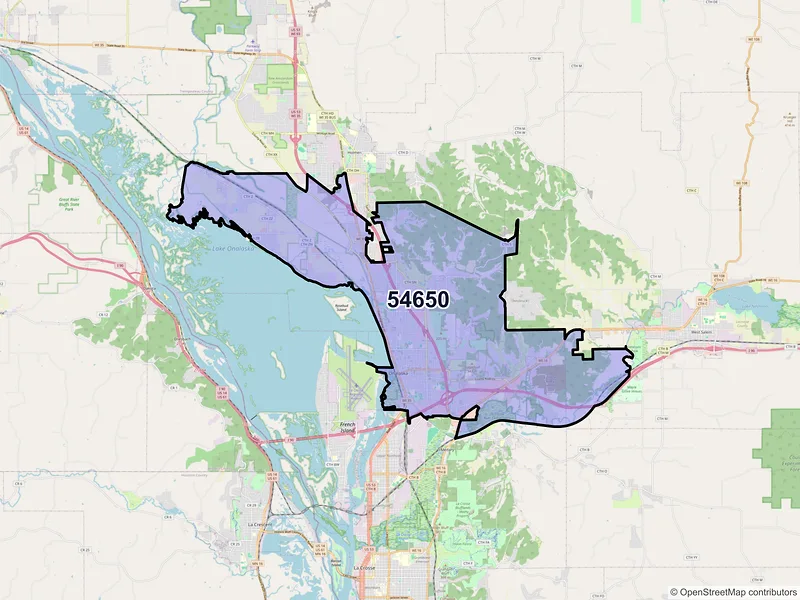 Map of ZIP Code 54650 — Onalaska, WI