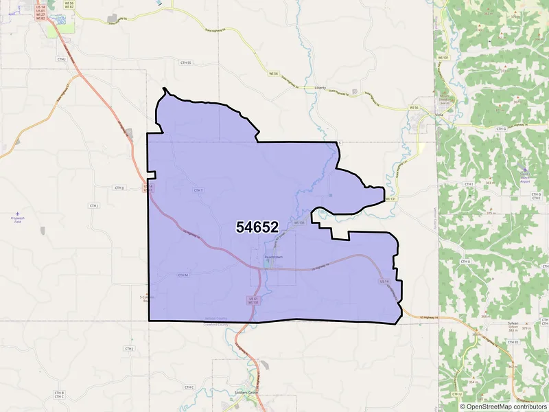 Map of ZIP Code 54652 — Readstown, WI