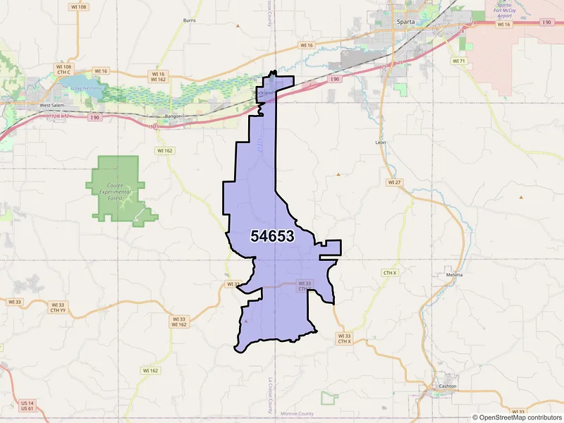 Map of ZIP Code 54653 — Rockland, WI