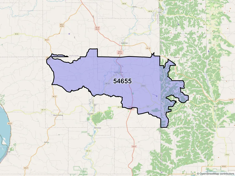 Map of Soldiers Grove, Wisconsin and ZIP codes