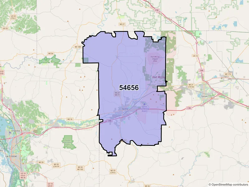 Map of ZIP Code 54656 — Sparta, WI