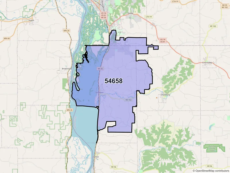 Map of ZIP Code 54658 — Stoddard, WI