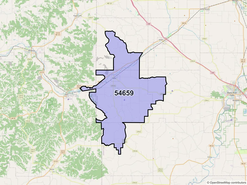 Map of ZIP Code 54659 — Taylor, WI
