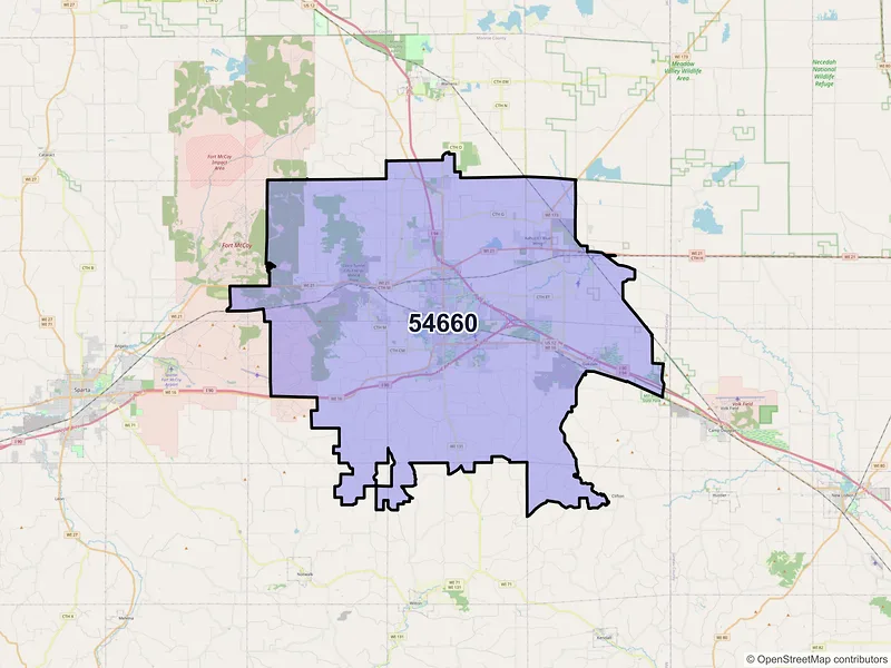 Map of Tomah, Wisconsin and ZIP codes