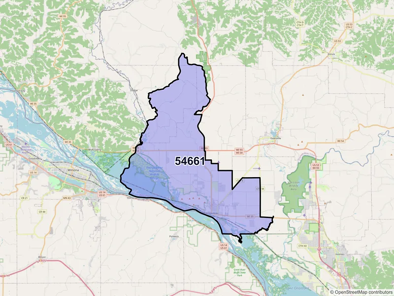 Map of ZIP Code 54661 — Trempealeau, WI