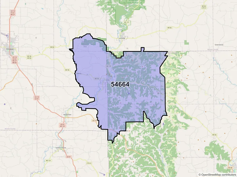 Map of ZIP Code 54664 — Viola, WI