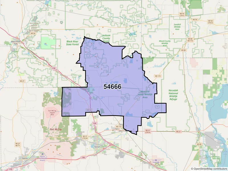 Map of ZIP Code 54666 — Warrens, WI