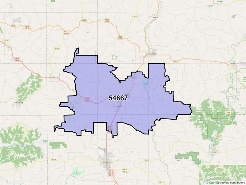 Map of ZIP Code 54667 — Westby, WI
