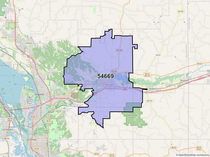 Map of West Salem, Wisconsin and ZIP codes
