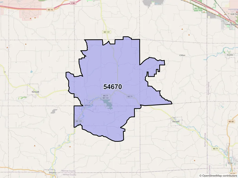 Map of ZIP Code 54670 — Wilton, WI