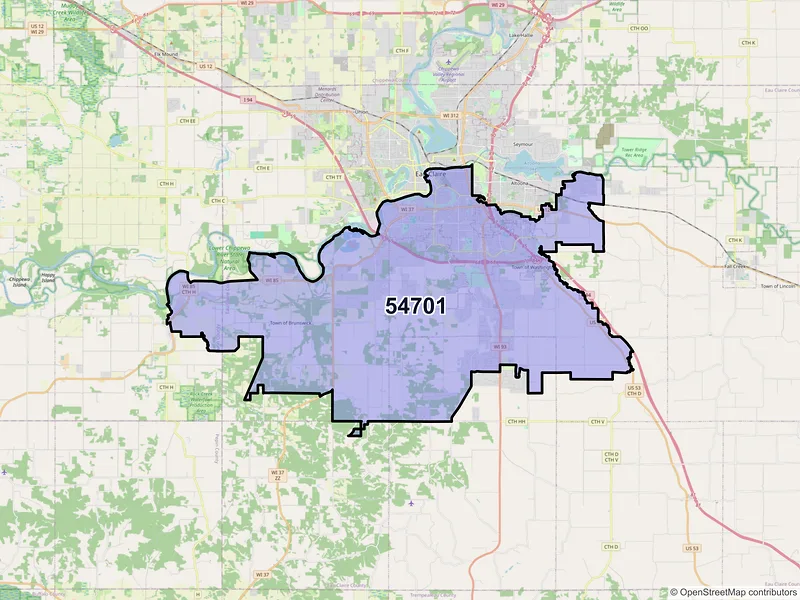 Map of ZIP Code 54701 — Eau Claire, WI