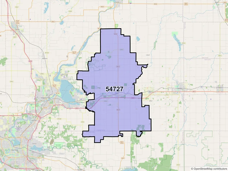 Map of ZIP Code 54727 — Cadott, WI