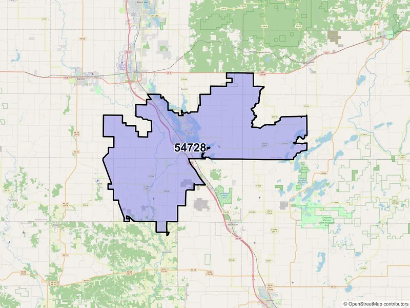 Map of ZIP Code 54728 — Chetek, WI