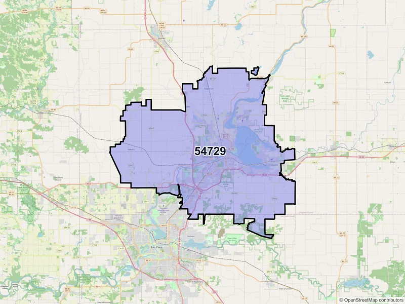 Map of ZIP Code 54729 — Chippewa Falls, WI