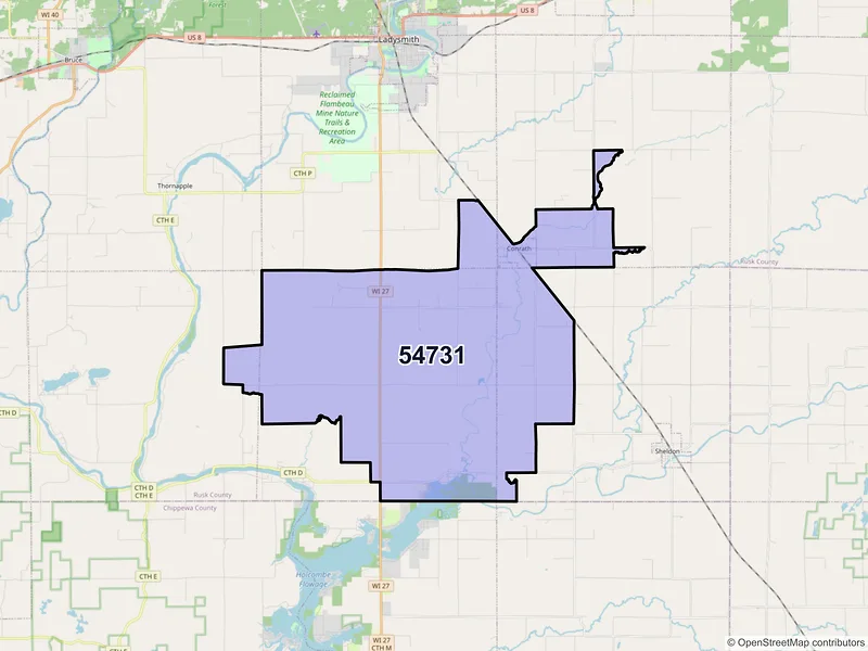 Map of ZIP Code 54731 — Conrath, WI