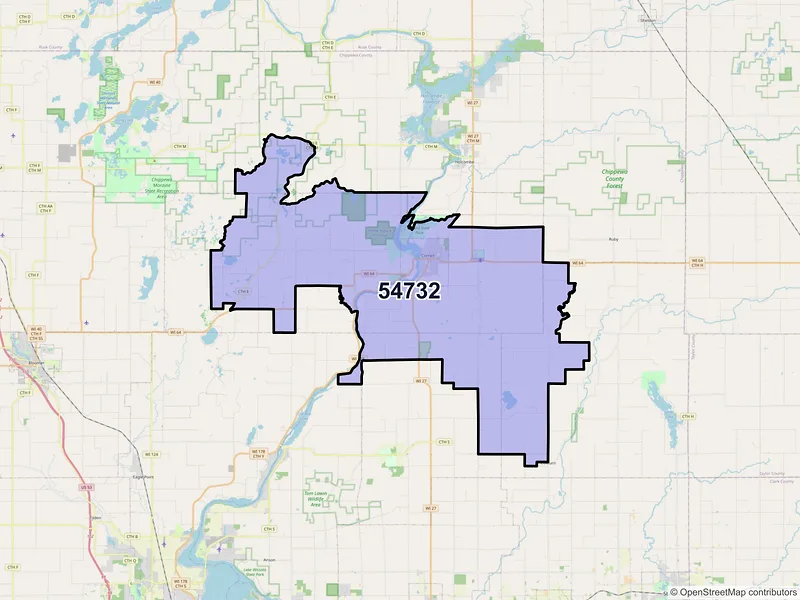 Map of Cornell, Wisconsin and ZIP codes