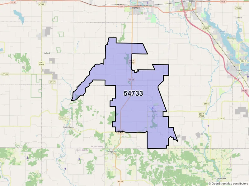 Map of ZIP Code 54733 — Dallas, WI