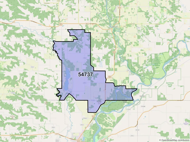 Map of ZIP Code 54737 — Eau Galle, WI
